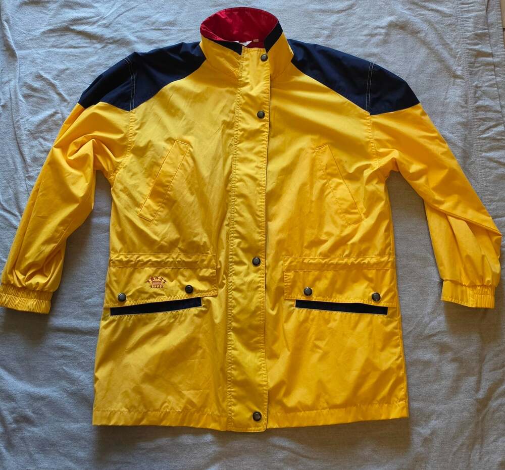 Vintage 90s Perry Ellis Sailing Jacket Mens Medium Yellow Navy Red Colorblock